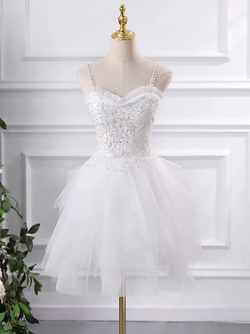 Lovely Tulle with Lace Applique Straps Short Party Dress, Tulle Sweetheart Homecoming Dress